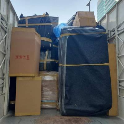 Securely packed household items in a moving truck